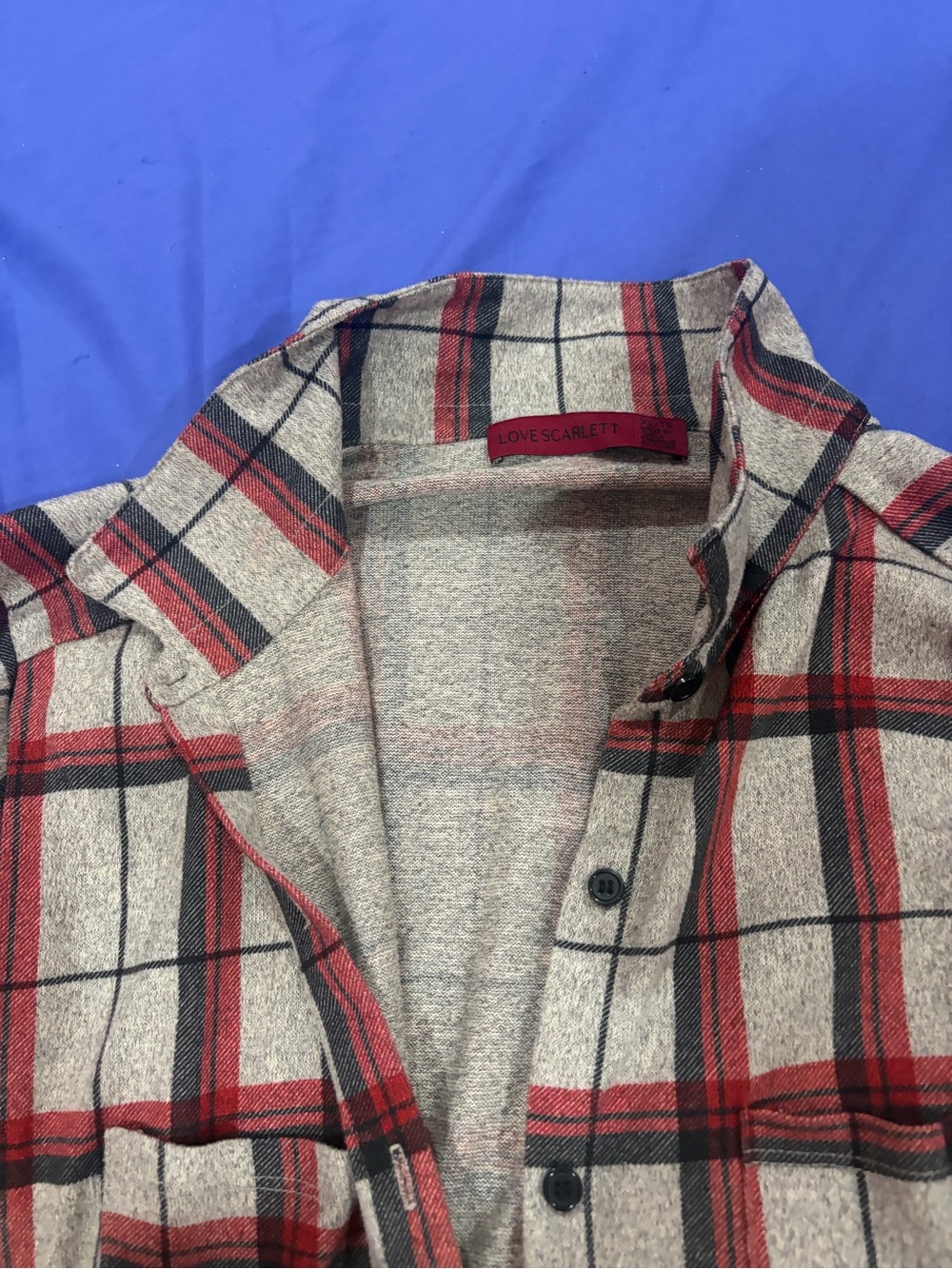 Scarlett Beige and Red Plaid Lightweight Shirt one blue white shirt striped - Picture 2 of 7